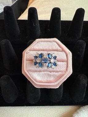 Blue Crystal Floral Statement Earrings